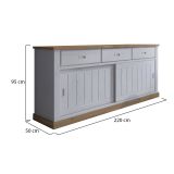Credenza Bianco Marrone Rovere 3 Cassetti 2 Ripiani 220x50x95h cm, Apertura Scorrevole - Malonno