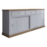 Credenza Bianco Marrone Rovere 3 Cassetti 2 Ripiani 220x50x95h cm, Apertura Scorrevole - Malonno