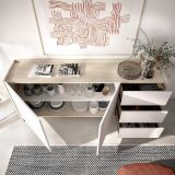 Credenza Bianco Marrone Rovere 3 Cassetti un Ripiano 40x150x78h cm, Apertura Battente, Scorrevole - Cadillac