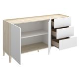 Credenza Bianco Marrone Rovere 3 Cassetti un Ripiano 40x150x78h cm, Apertura Battente, Scorrevole - Cadillac