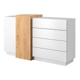 Credenza Bianco Marrone Rovere 4 Cassetti 2 Ripiani 160x45x94h cm, Apertura Battente, Scorrevole - Hadarari