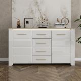 Credenza Bianco Marrone Rovere 4 Cassetti 3 Ripiani 154x41x88h cm, Apertura Battente, Scorrevole - Barone