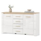 Credenza Bianco Marrone Rovere 4 Cassetti 3 Ripiani 154x41x88h cm, Apertura Battente, Scorrevole - Barone
