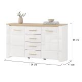Credenza Bianco Marrone Rovere 4 Cassetti 3 Ripiani 154x41x88h cm, Apertura Battente, Scorrevole - Barone
