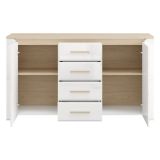 Credenza Bianco Marrone Rovere 4 Cassetti 3 Ripiani 154x41x88h cm, Apertura Battente, Scorrevole - Barone