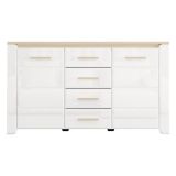 Credenza Bianco Marrone Rovere 4 Cassetti 3 Ripiani 154x41x88h cm, Apertura Battente, Scorrevole - Barone