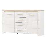 Credenza Bianco Marrone Rovere 4 Cassetti 3 Ripiani 154x41x88h cm, Apertura Battente, Scorrevole - Barone