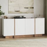 Credenza Bianco Marrone Rovere 4 Ripiani 4 Ante 180x45x80h cm, 8 Vani - Nolona