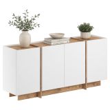 Credenza Bianco Marrone Rovere 4 Ripiani 4 Ante 180x45x80h cm, 8 Vani - Nolona
