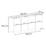 Credenza Bianco Marrone Rovere 4 Ripiani 4 Ante 180x45x80h cm, 8 Vani - Nolona