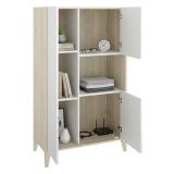 Credenza Bianco Marrone Rovere 4 Ripiani 6 Vani 43x81x138h cm, 3 Ante - Cleburne