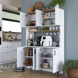 Credenza Bianco Marrone Rovere 4 Ripiani 8 Vani 120x40x187h cm, 8 Ante - Legnaro