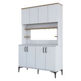 Credenza Bianco Marrone Rovere 4 Ripiani 8 Vani 120x40x187h cm, 8 Ante - Legnaro