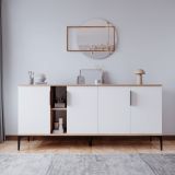 Credenza Bianco Marrone Rovere 4 Ripiani 8 Vani 180x40x79h cm, 4 Ante - Rottaro