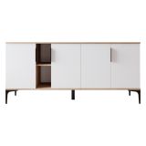 Credenza Bianco Marrone Rovere 4 Ripiani 8 Vani 180x40x79h cm, 4 Ante - Rottaro