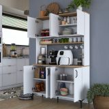 Credenza Bianco Marrone Rovere 7 Ripiani 8 Vani 120x40x184h cm, 8 Ante - Ceccano