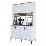 Credenza Bianco Marrone Rovere 7 Ripiani 8 Vani 120x40x184h cm, 8 Ante - Ceccano