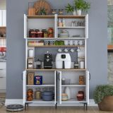 Credenza Bianco Marrone Rovere 7 Ripiani 8 Vani 120x40x184h cm, 8 Ante - Ceccano