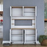 Credenza Bianco Marrone Rovere 7 Ripiani 8 Vani 120x40x184h cm, 8 Ante - Ceccano