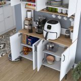 Credenza Bianco Marrone Rovere 7 Ripiani 8 Vani 120x40x184h cm, 8 Ante - Ceccano
