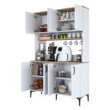 Credenza Bianco Marrone Rovere 7 Ripiani 8 Vani 120x40x184h cm, 8 Ante - Ceccano