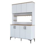 Credenza Bianco Marrone Rovere 7 Ripiani 8 Vani 120x40x184h cm, 8 Ante - Ceccano