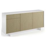 Credenza Bianco Marrone Rovere Effetto Rigato un Cassetto 2 Ripiani 170x42x78h cm, Made in Italy - Aronne