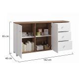 Credenza Bianco Marrone Rovere Nodi 3 Cassetti 2 Ripiani 162x40x85h cm, Apertura Battente e Scorrevole - Ete