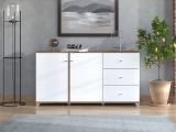Credenza Bianco Marrone Rovere Nodi 3 Cassetti 2 Ripiani 162x40x85h cm, Apertura Battente e Scorrevole - Ete