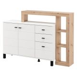 Credenza Bianco Marrone Rovere Nodi 3 Cassetti 5 Ripiani 145x35x101h cm, Apertura Battente, Scorrevole - Valiza