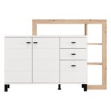 Credenza Bianco Marrone Rovere Nodi 3 Cassetti 5 Ripiani 145x35x101h cm, Apertura Battente, Scorrevole - Valiza