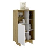 Credenza Bianco Marrone Rovere Nodi 4 Ripiani 6 Vani 30x81x138h cm, 2 Ante - Edgewood