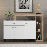 Credenza Bianco Marrone Rovere Nodi 5 Ripiani un Cassetto 145x35x101h cm, 3 Ante - Piriap
