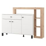 Credenza Bianco Marrone Rovere Nodi 5 Ripiani un Cassetto 145x35x101h cm, 3 Ante - Piriap