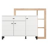 Credenza Bianco Marrone Rovere Nodi 5 Ripiani un Cassetto 145x35x101h cm, 3 Ante - Piriap