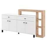 Credenza Bianco Marrone Rovere Nodi 7 Ripiani 2 Cassetti 183x35x101h cm, 4 Ante - Chefch