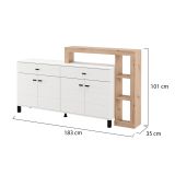 Credenza Bianco Marrone Rovere Nodi 7 Ripiani 2 Cassetti 183x35x101h cm, 4 Ante - Chefch