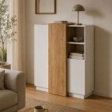 Credenza Bianco Marrone Rovere Nodi 8 Ripiani Apertura Battente 100x45x134h cm, 3 Ante - Gasima