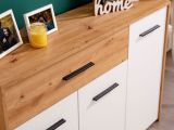 Credenza Bianco Marrone Rovere Nodi un Cassetto 2 Ripiani 119x33x80.5h cm, Apertura Battente e Scorrevole - Sanza