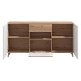 Credenza Bianco Marrone Rovere Nodi un Cassetto 3 Ripiani 173x41.5x87.5h cm, Apertura Battente, a Ribalta, Scorrevole - Morlupo