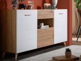 Credenza Bianco Marrone Rovere Nodi un Cassetto 3 Ripiani 173x41.5x87.5h cm, Apertura Battente, a Ribalta, Scorrevole - Morlupo
