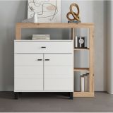 Credenza Bianco Marrone Rovere Nodi un Cassetto 5 Ripiani 106x35x101h cm, Apertura Battente, Scorrevole - Banos
