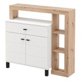 Credenza Bianco Marrone Rovere Nodi un Cassetto 5 Ripiani 106x35x101h cm, Apertura Battente, Scorrevole - Banos