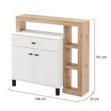 Credenza Bianco Marrone Rovere Nodi un Cassetto 5 Ripiani 106x35x101h cm, Apertura Battente, Scorrevole - Banos