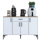 Credenza Bianco Marrone Rovere un Cassetto 2 Ripiani 120x40x79h cm, Apertura Battente, Scorrevole - Piobbico