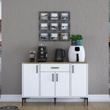 Credenza Bianco Marrone Rovere un Cassetto 2 Ripiani 120x40x79h cm, Apertura Battente, Scorrevole - Piobbico