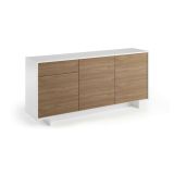 Credenza Bianco Marrone Rovere un Cassetto 2 Ripiani 170x42x78h cm, Apertura Push Pull Made in Italy - Agrifoglio