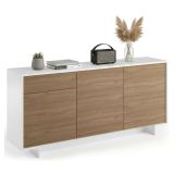 Credenza Bianco Marrone Rovere un Cassetto 2 Ripiani 170x42x78h cm, Apertura Push Pull Made in Italy - Aronne