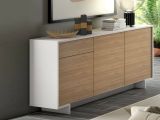Credenza Bianco Marrone Rovere un Cassetto 2 Ripiani 170x42x78h cm, Apertura Push Pull Made in Italy - Aronne