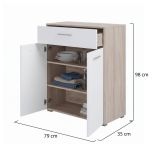 Credenza Bianco Marrone Rovere un Cassetto 2 Ripiani 79x35x97.5h cm, Apertura Battente e Scorrevole - Verduno